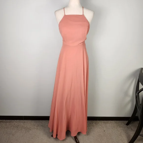 EUC Lulu's Mythical Kind of‎ Love Rusty Rose Chiffon Maxi Dress Gown (S) #0559 - Picture 3 of 11